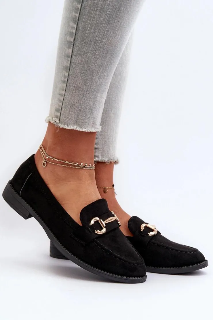 Boto Loafersy Damskie|Mokasyny Damskie Zamszowe*Mokasyny Damskie Na Płaskim Obcasie Z Ozdobą Czarne Aviole