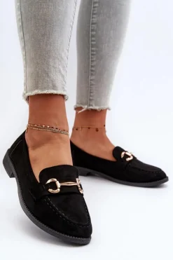 Boto Loafersy Damskie|Mokasyny Damskie Zamszowe*Mokasyny Damskie Na Płaskim Obcasie Z Ozdobą Czarne Aviole