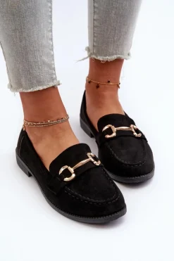 Boto Loafersy Damskie|Mokasyny Damskie Zamszowe*Mokasyny Damskie Na Płaskim Obcasie Z Ozdobą Czarne Aviole