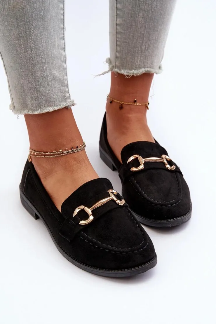 Boto Loafersy Damskie|Mokasyny Damskie Zamszowe*Mokasyny Damskie Na Płaskim Obcasie Z Ozdobą Czarne Aviole