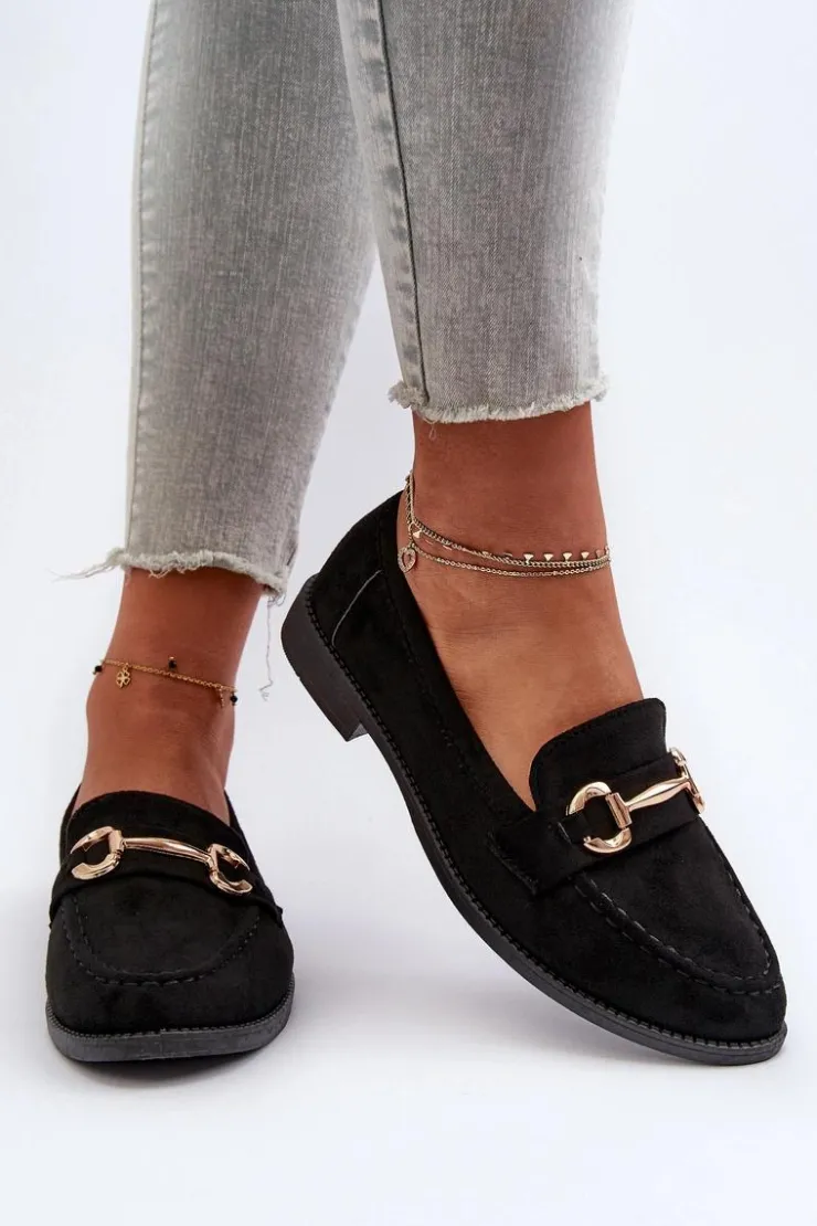 Boto Loafersy Damskie|Mokasyny Damskie Zamszowe*Mokasyny Damskie Na Płaskim Obcasie Z Ozdobą Czarne Aviole
