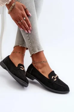 Boto Loafersy Damskie|Mokasyny Damskie Zamszowe*Mokasyny Damskie Na Płaskim Obcasie Z Ozdobą Czarne Aviole