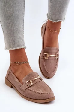 Damskie Boto Mokasyny Damskie Na Płaskim Obcasie Z Ozdobą Ciemnobeżowe Aviole