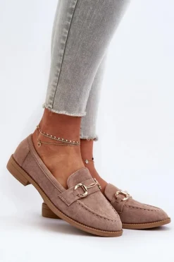 Damskie Boto Mokasyny Damskie Na Płaskim Obcasie Z Ozdobą Ciemnobeżowe Aviole