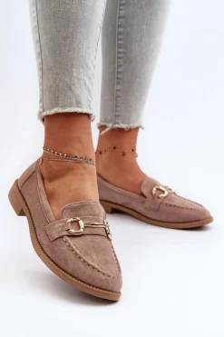 Damskie Boto Mokasyny Damskie Na Płaskim Obcasie Z Ozdobą Ciemnobeżowe Aviole