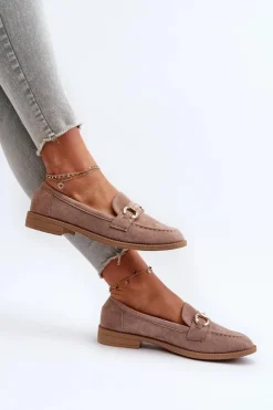 Damskie Boto Mokasyny Damskie Na Płaskim Obcasie Z Ozdobą Ciemnobeżowe Aviole