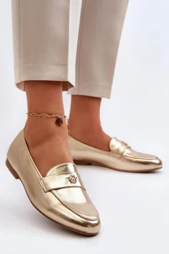 New Evento Mokasyny Damskie Na Płaskim Obcasie Złote Sylvaine Złoty