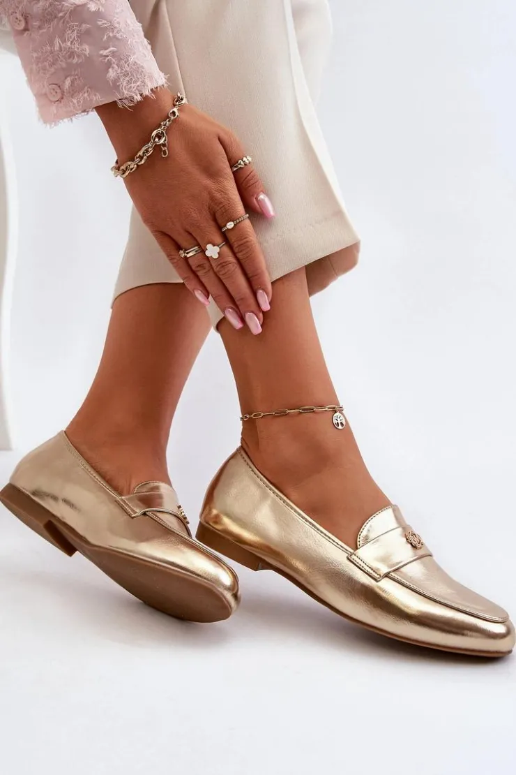 New Evento Mokasyny Damskie Na Płaskim Obcasie Złote Sylvaine Złoty