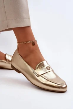 New Evento Mokasyny Damskie Na Płaskim Obcasie Złote Sylvaine Złoty