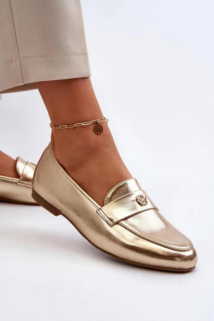 New Evento Mokasyny Damskie Na Płaskim Obcasie Złote Sylvaine Złoty