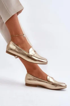 New Evento Mokasyny Damskie Na Płaskim Obcasie Złote Sylvaine Złoty