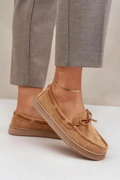 Damskie Boto Mokasyny Damskie Na Płaskiej Podeszwie Camel Timannie