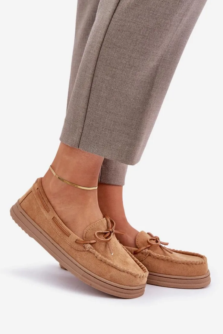 Damskie Boto Mokasyny Damskie Na Płaskiej Podeszwie Camel Timannie