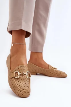 Damskie Boto Mokasyny Damskie Na Płaskim Obcasie Z Ozdobą Camel Iluvana