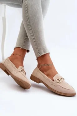 Boto Mokasyny Damskie Zamszowe*Mokasyny Damskie Na Płaskim Obcasie Z Ozdobą Beżowe Aviole