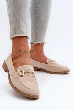Boto Mokasyny Damskie Zamszowe*Mokasyny Damskie Na Płaskim Obcasie Z Ozdobą Beżowe Aviole