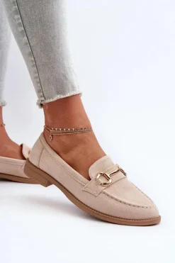 Boto Mokasyny Damskie Zamszowe*Mokasyny Damskie Na Płaskim Obcasie Z Ozdobą Beżowe Aviole
