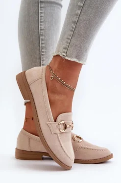 Boto Mokasyny Damskie Zamszowe*Mokasyny Damskie Na Płaskim Obcasie Z Ozdobą Beżowe Aviole