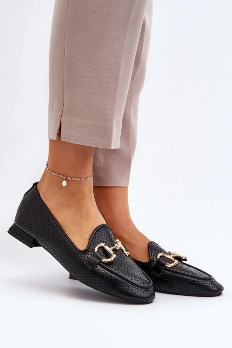 Boto Loafersy Damskie|Mokasyny Płaskie*Mokasyny Damskie Na Płaskim Obcasie Z Ozdobą Czarne Iluvana Czarny