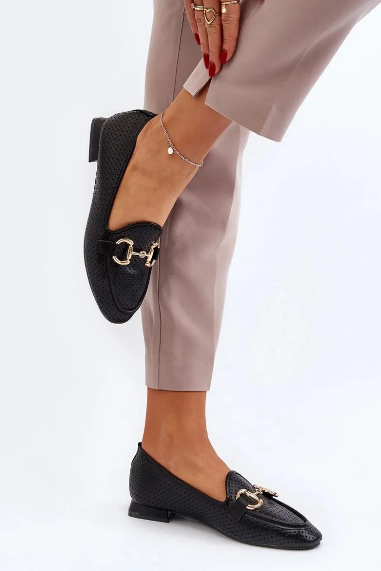 Boto Loafersy Damskie|Mokasyny Płaskie*Mokasyny Damskie Na Płaskim Obcasie Z Ozdobą Czarne Iluvana Czarny