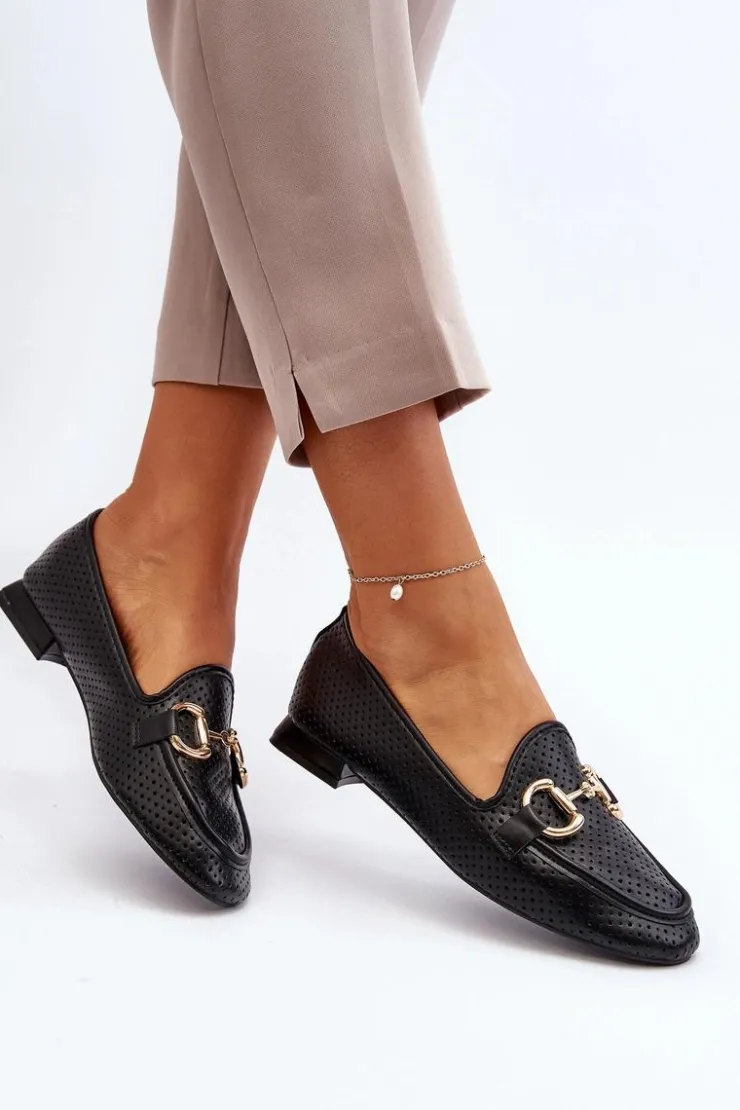 Boto Loafersy Damskie|Mokasyny Płaskie*Mokasyny Damskie Na Płaskim Obcasie Z Ozdobą Czarne Iluvana Czarny