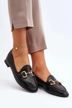 Boto Loafersy Damskie|Mokasyny Płaskie*Mokasyny Damskie Na Płaskim Obcasie Z Ozdobą Czarne Iluvana Czarny