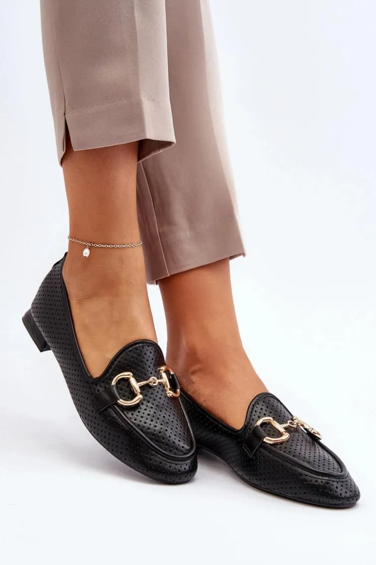 Boto Loafersy Damskie|Mokasyny Płaskie*Mokasyny Damskie Na Płaskim Obcasie Z Ozdobą Czarne Iluvana Czarny