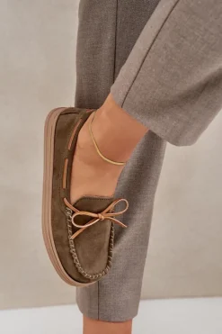 Outlet Boto Mokasyny Damskie Na Płaskiej Podeszwie Ciemnozielone Timannie