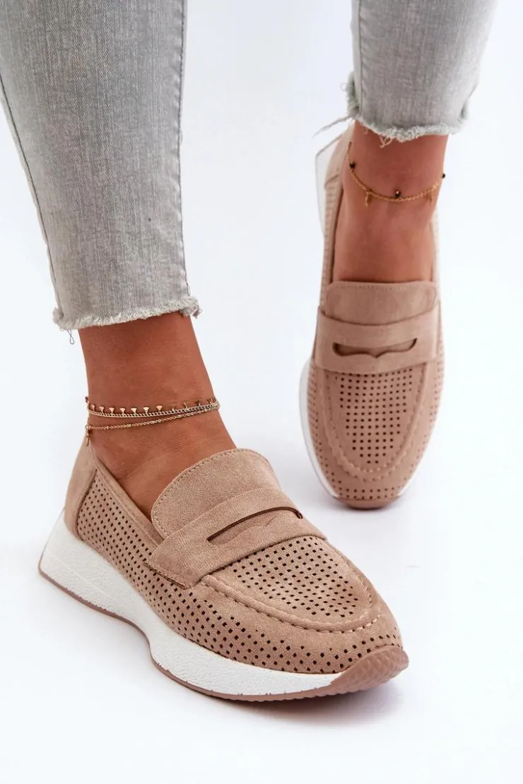 Boto Mokasyny Damskie Na Platformie Eko Zamszowe Beżowe Inesqua