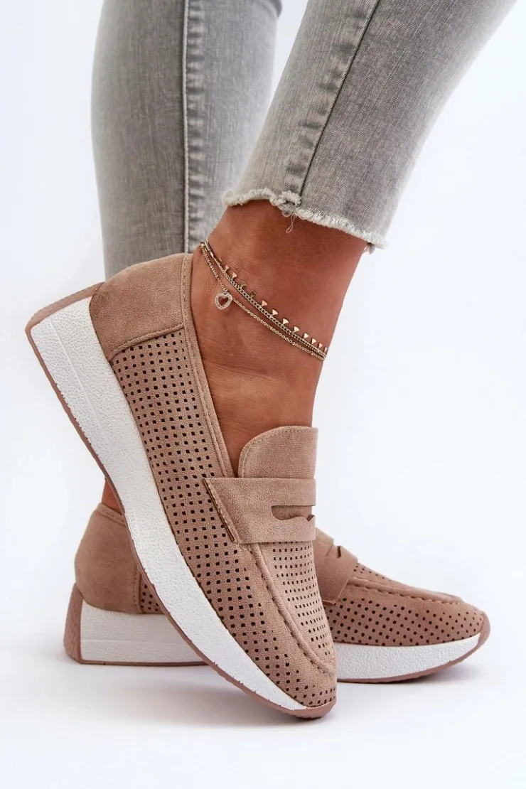 Boto Mokasyny Damskie Na Platformie Eko Zamszowe Beżowe Inesqua