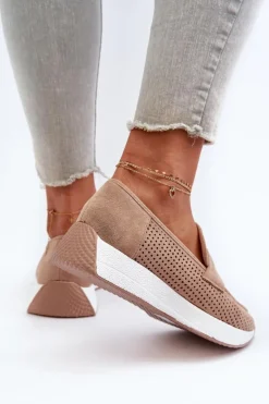 Boto Mokasyny Damskie Na Platformie Eko Zamszowe Beżowe Inesqua