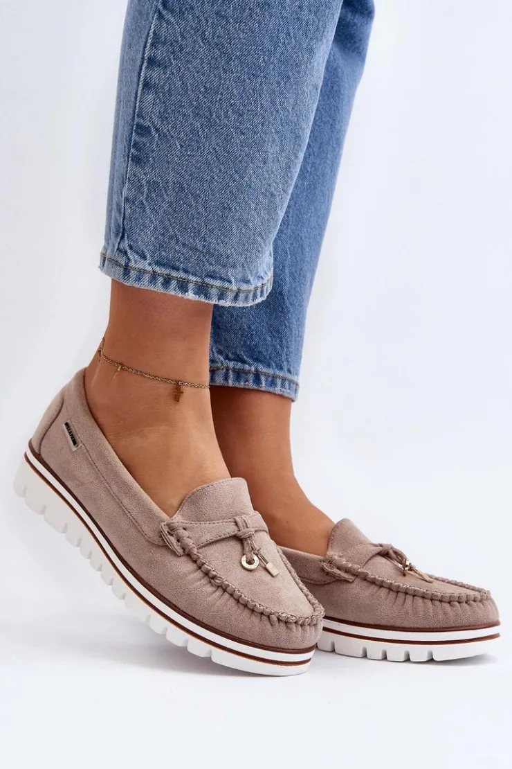 Discount Boto Mokasyny Damskie Na Platformie Beżowe Railav