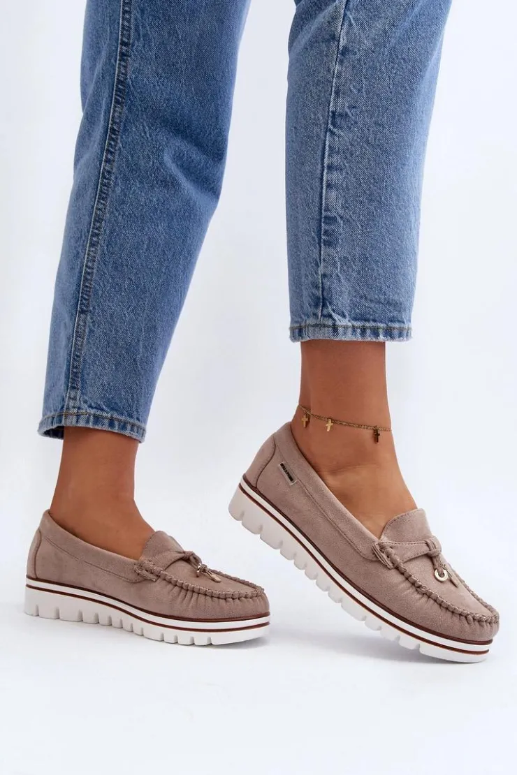 Discount Boto Mokasyny Damskie Na Platformie Beżowe Railav