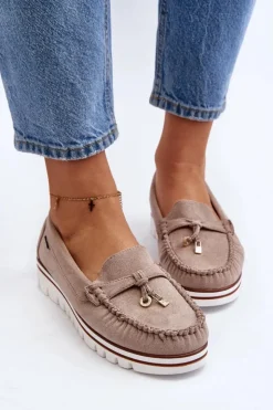 Discount Boto Mokasyny Damskie Na Platformie Beżowe Railav