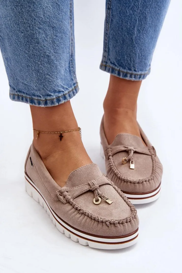 Discount Boto Mokasyny Damskie Na Platformie Beżowe Railav