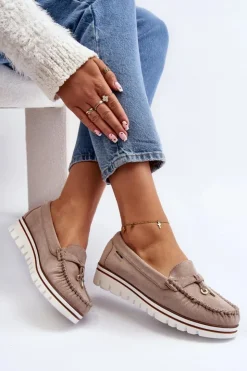 Discount Boto Mokasyny Damskie Na Platformie Beżowe Railav