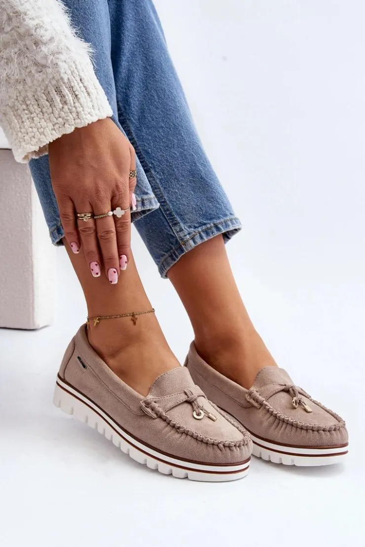 Discount Boto Mokasyny Damskie Na Platformie Beżowe Railav