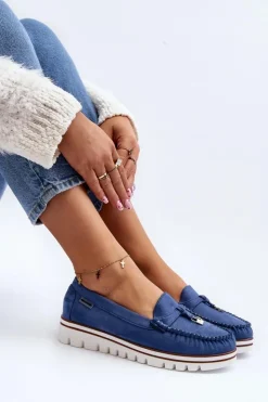 Boto Loafersy Damskie|Mokasyny Na Platformie*Mokasyny Damskie Na Platformie Niebieskie Railav