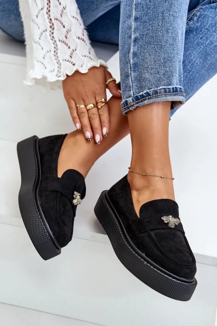 Boto Mokasyny Damskie Na Platformie Czarne Erithine