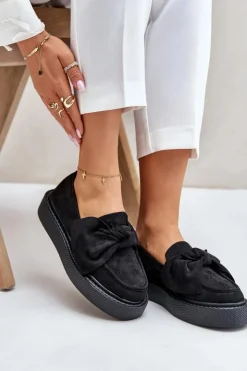 Damskie Boto Mokasyny Damskie Na Platformie Z Kokardą Czarne Naivine