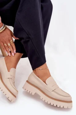 Damskie Big Star Shoes Mokasyny Damskie Na Platformie I Płaskim Obcasie Big Star NN274050 Beżowe