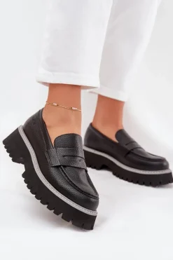 Big Star Shoes Mokasyny Płaskie|Mokasyny Damskie Skórzane*Mokasyny Damskie Na Platformie I Płaskim Obcasie Big Star NN274049 Czarne Czarny