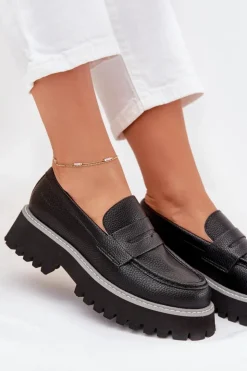 Big Star Shoes Mokasyny Płaskie|Mokasyny Damskie Skórzane*Mokasyny Damskie Na Platformie I Płaskim Obcasie Big Star NN274049 Czarne Czarny