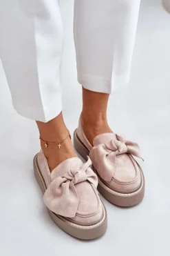 Boto Loafersy Damskie|Mokasyny Na Platformie*Mokasyny Damskie Na Platformie Z Kokardą Pudrowy Róż Naivine