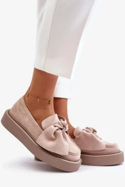 Boto Loafersy Damskie|Mokasyny Na Platformie*Mokasyny Damskie Na Platformie Z Kokardą Pudrowy Róż Naivine