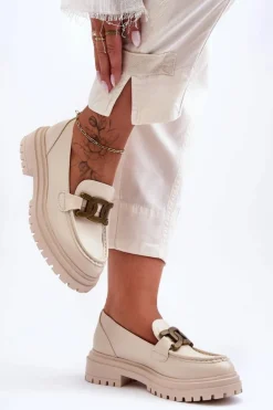 Boto Mokasyny Damskie Skórzane|Mokasyny Na Platformie*Mokasyny Damskie Na Platformie Z Ozdobą Beżowe Ameg