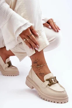 Boto Mokasyny Damskie Skórzane|Mokasyny Na Platformie*Mokasyny Damskie Na Platformie Z Ozdobą Beżowe Ameg