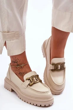 Boto Mokasyny Damskie Skórzane|Mokasyny Na Platformie*Mokasyny Damskie Na Platformie Z Ozdobą Beżowe Ameg