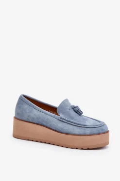 Online Boto Mokasyny Damskie Na Platformie Z Frędzlami Niebieskie Mialani