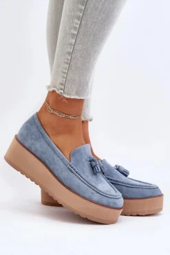 Online Boto Mokasyny Damskie Na Platformie Z Frędzlami Niebieskie Mialani